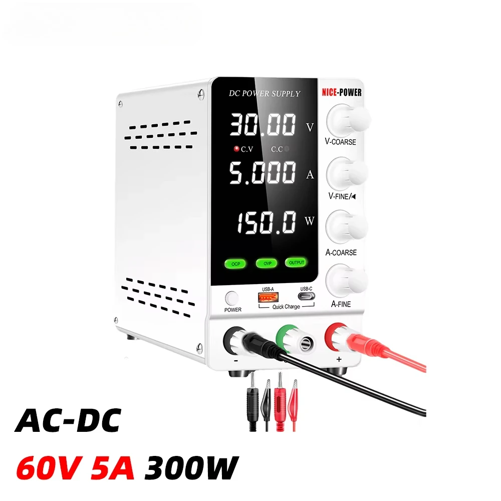 NICE-POWER SPS-C305S Adjustable Power Supply 30V 5A for Lead Battery Recharge 12V 24V OCP/OVP Electronic Devices Repairing