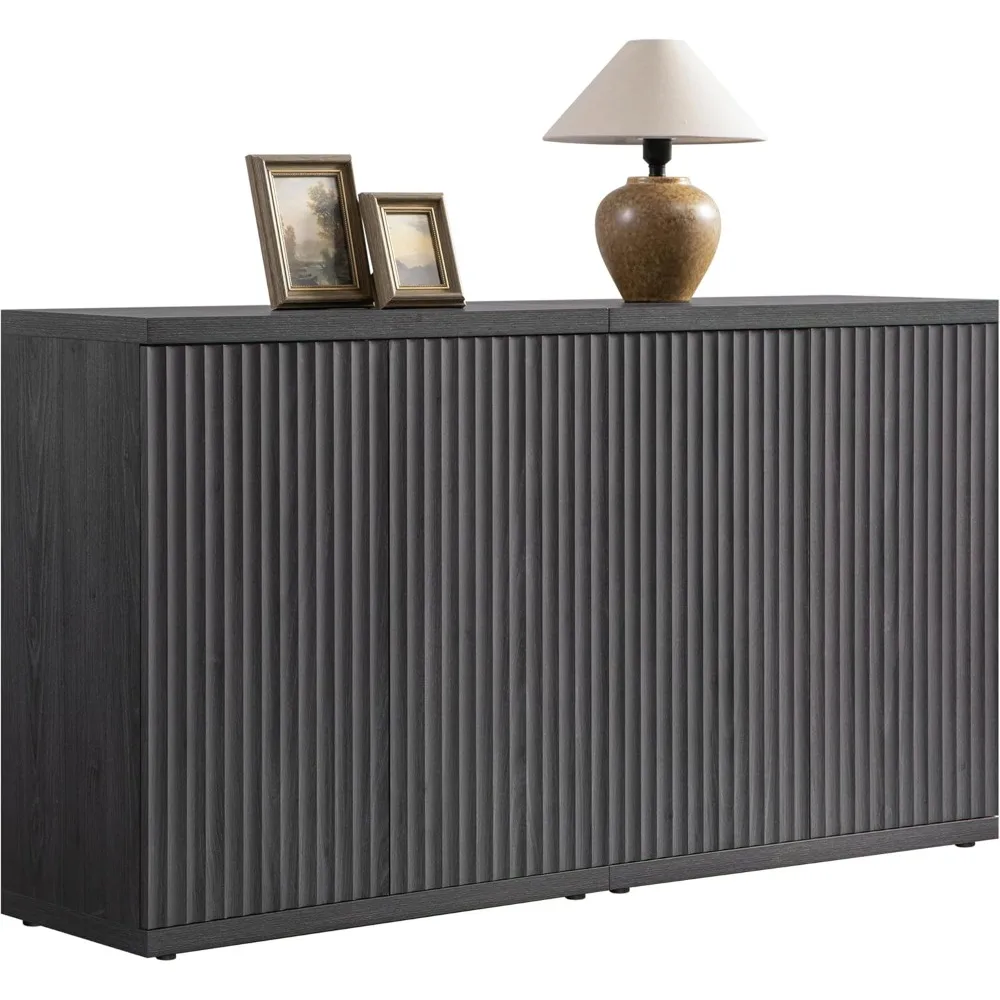 

Buffet Cabinet with Storage Accent Sideboard Modern Credenza with Doors & Shelves Fluted Media Console Mid Century Coffee Bar T