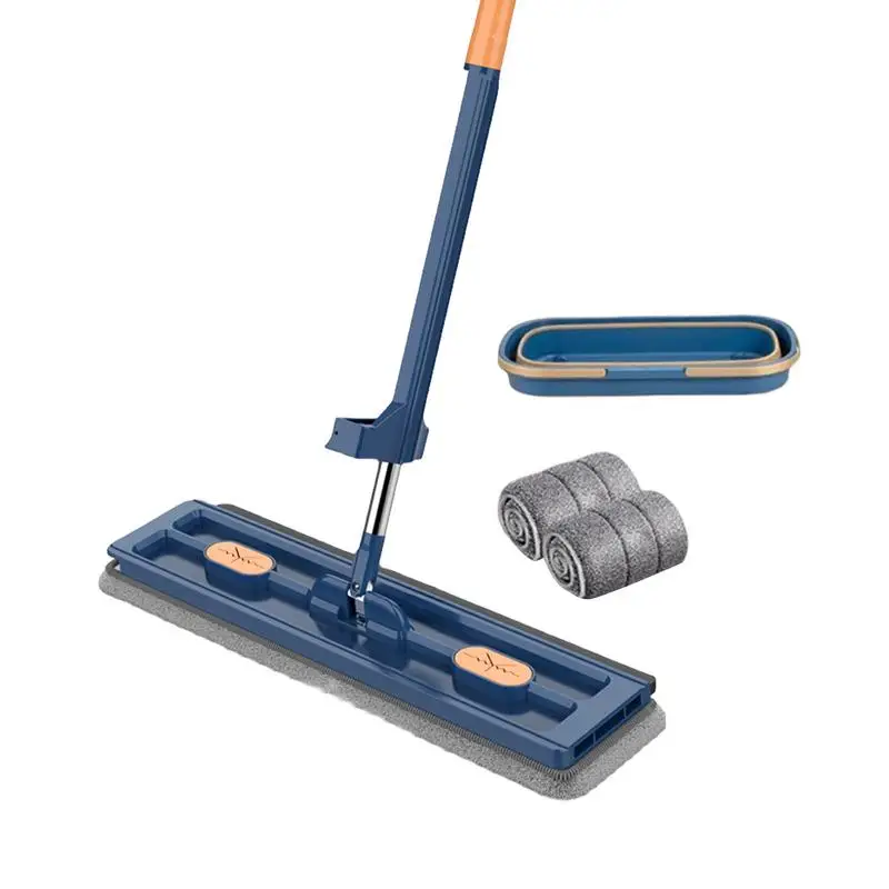 Flat Head Mop Cleaner With Long Handle Dust Wet Dry Mop With 2 Reusable Microfiber Pads For Wet And Dry Use Ceramic Tiles