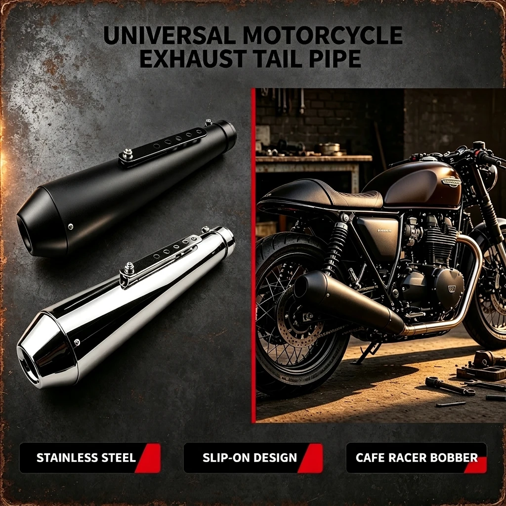 Tubo di scarico per moto da 38/40/43/45 mm, regolabile, in acciaio inossidabile, da applicare a caldo, per modifiche su moto tipo Cafe Racer, Bobber e moto personalizzate.