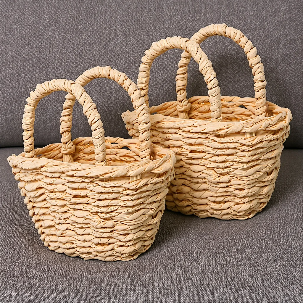 

2pcs Mini Grass With Shopping Basket Prop Handles Small Storage For Decor Diy Tiny Shopping Basket Prop