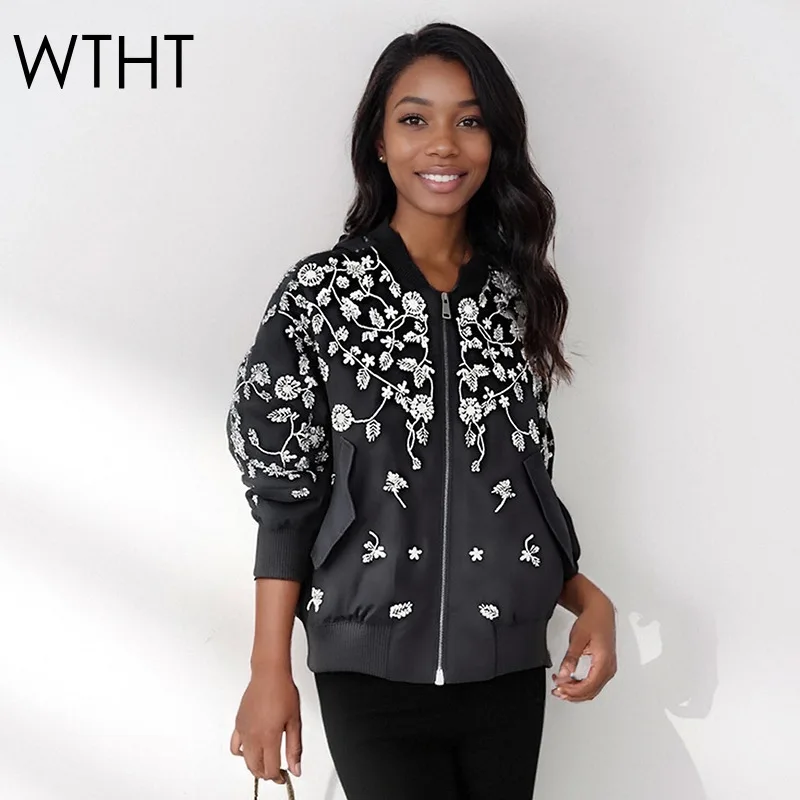 

WTHT модная женская свободная куртка с ромбовидной вышивкой для тяжелой промышленности, осень 2022, модное пальто с воротником-стойкой, женское 1LS2593