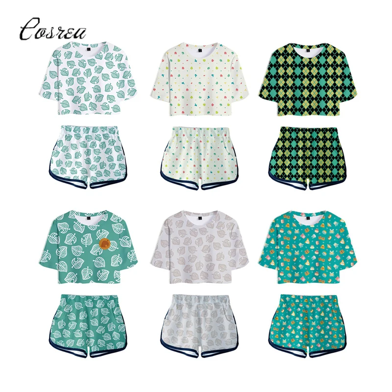 

Girls Animal Crossing Shirt T-Shirt Shorts Sport Suit Isabelle Tom Nook Short Sleeve Tops Tees Sportswear Women Outfits Disfraz