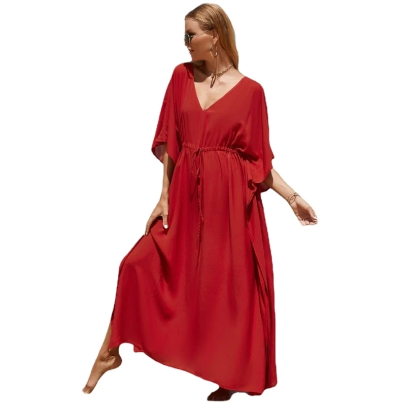 Copricostume da donna con coulisse, costume da bagno a maniche corte, costume da bagno, abito da spiaggia