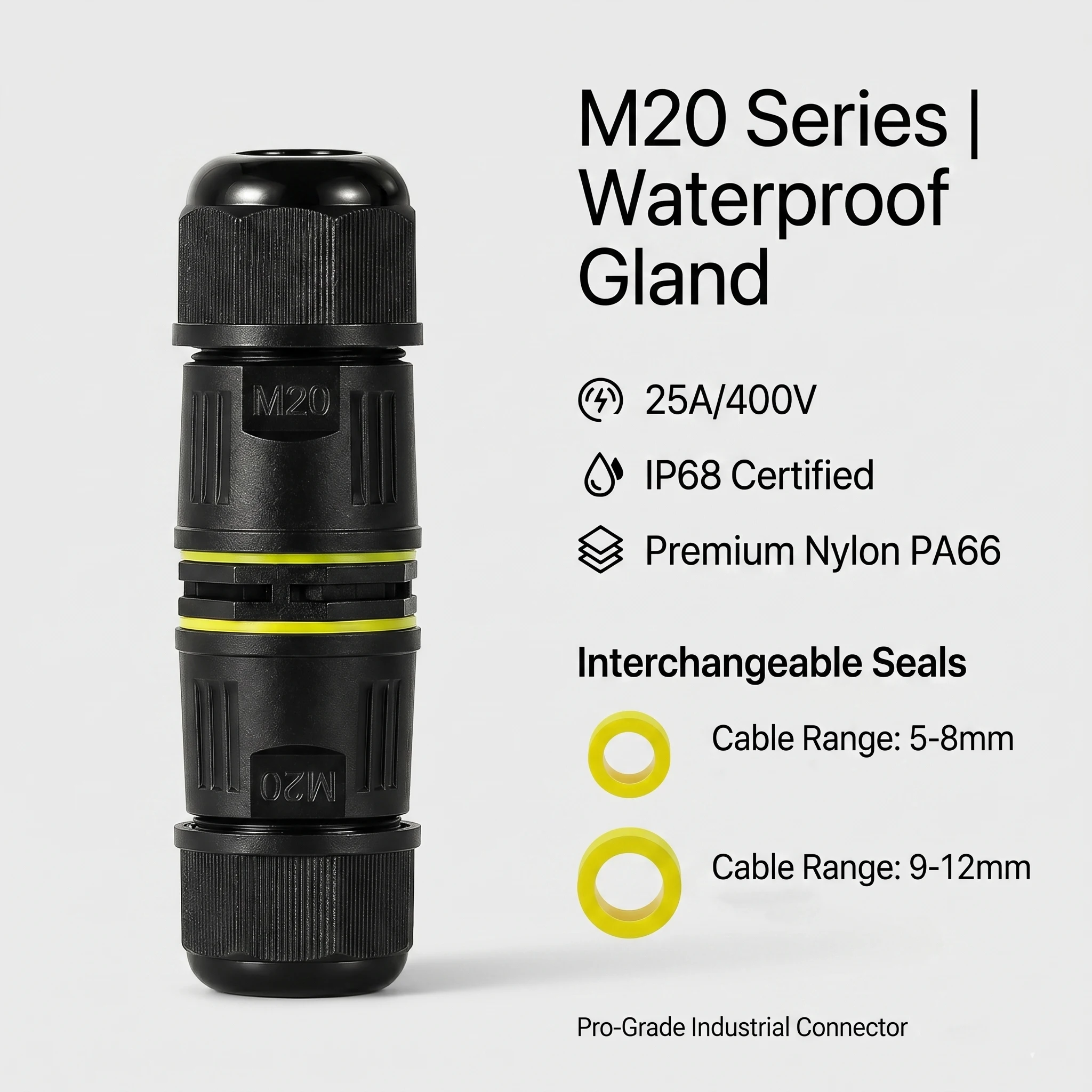 

IP68 M20 Waterproof Connector 2/3Pin Screw Terminal Junction Box for 5-12mm Cable Outdoor Heavy Duty Solderless Adapter