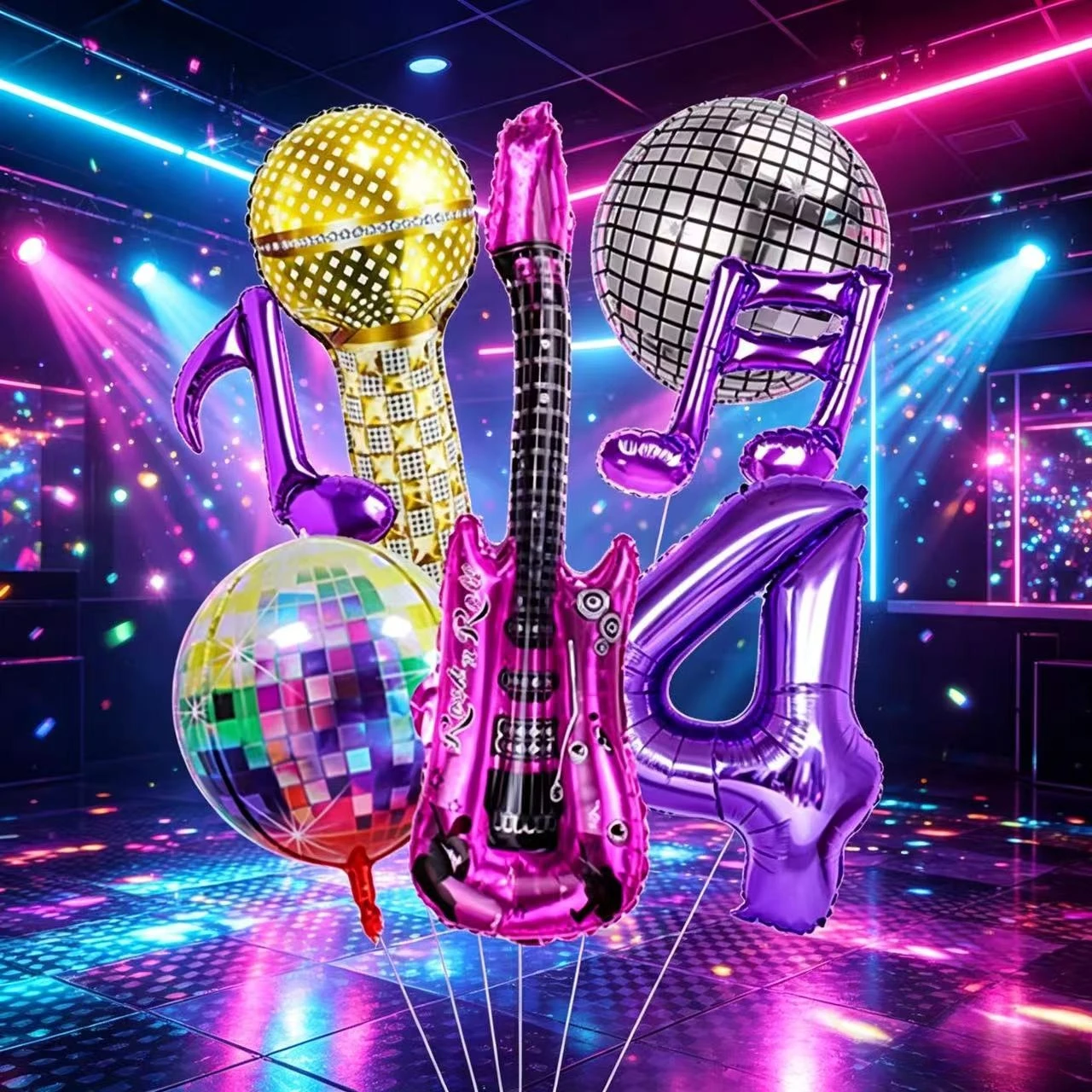 Musik-Gitarren-Themen-Ballonset Geburtstagsparty-Dekoration Zahlenballons 0-9 Ballonset Baby-Shower-Party-Zubehör Geschenk