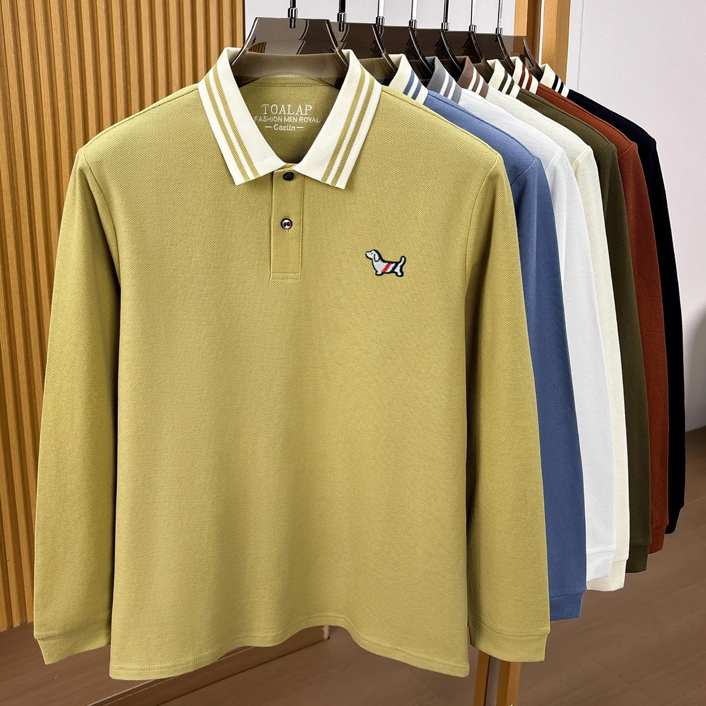 100% Baumwolle Luxusmarke Langarm-Poloshirt Herrenmode neue Freizeitmode niedliche Welpen-Stickerei Komfort Frühling Herbst T-Shirt – Detail 12