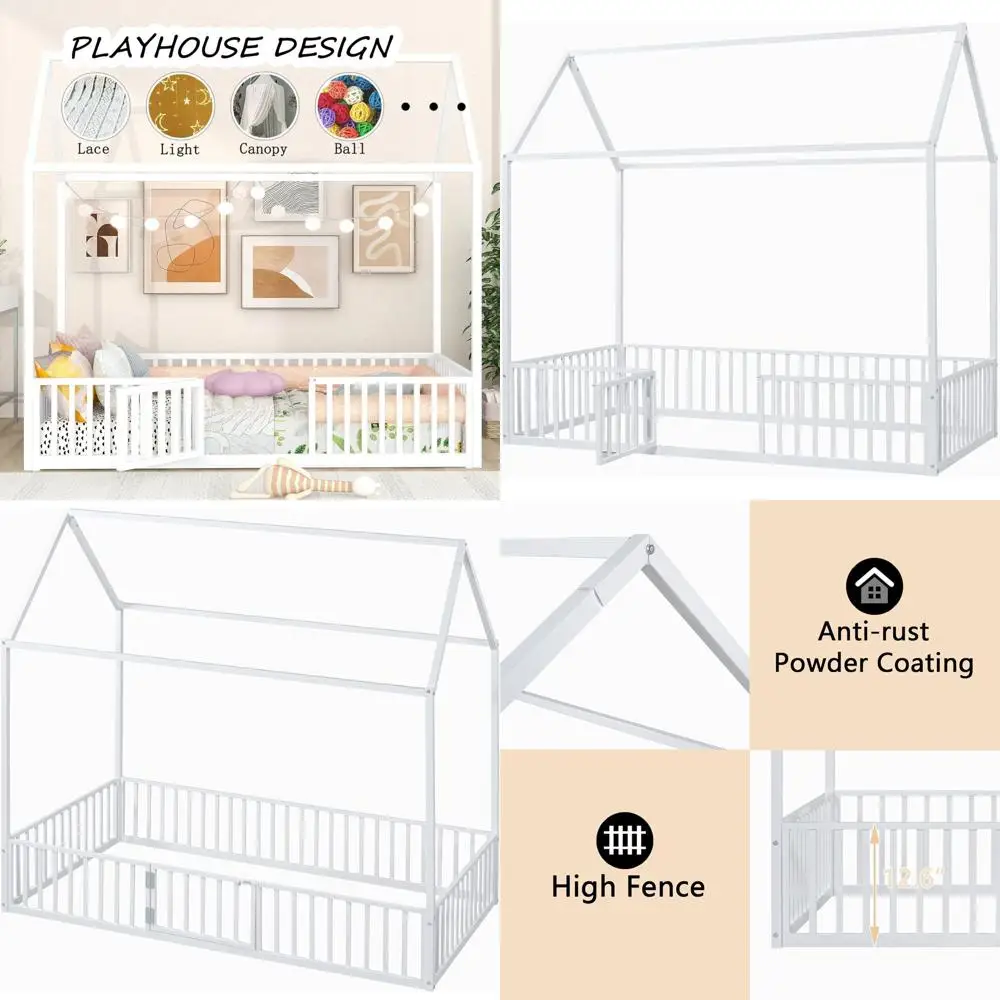 

White Twin Size Loft Bed with Door and High Sides for Kids - Suitable for Girls and Boys
