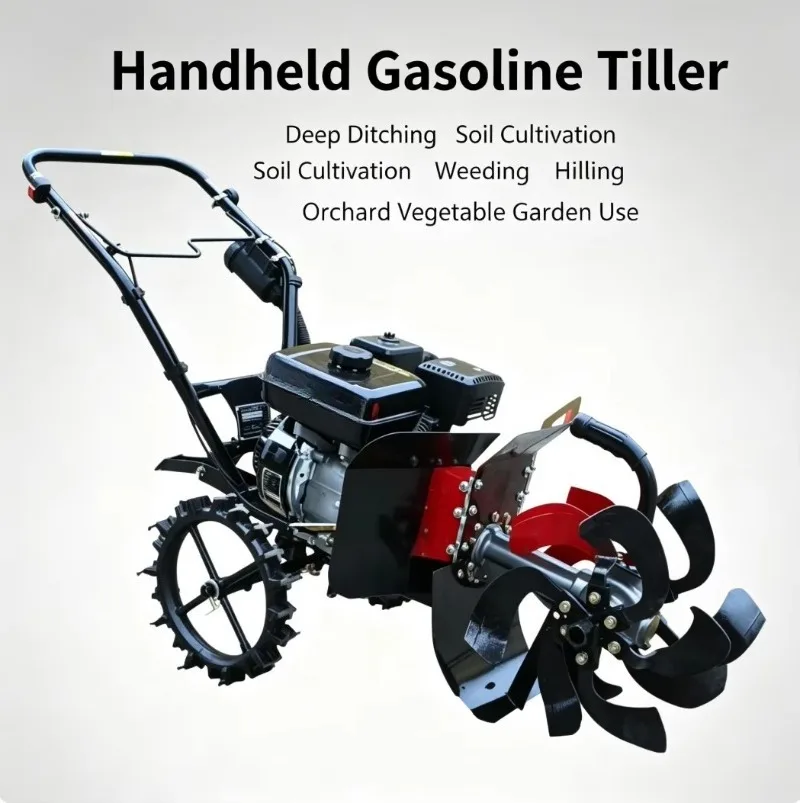 Vegetable Orchard  Hand Push Ditching Ridging Machine Small Micro Tiller Soil Loosening Weeding Farm Equipment