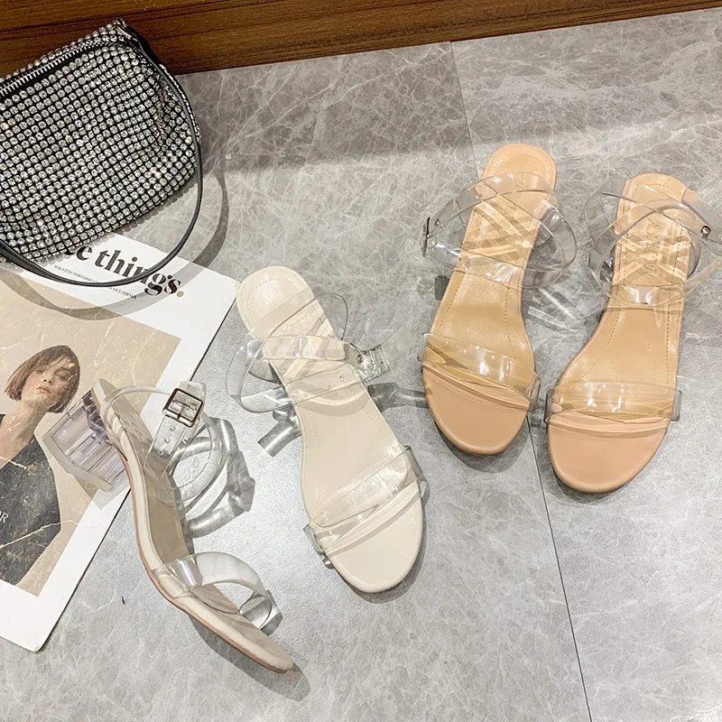 Heel Sandals Summer Women Pumps Sandals PVC Jelly Slippers High Heels Women Open Toe Transparent Perspex Slippers Shoes