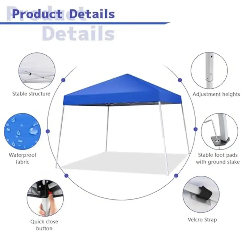 10X10 FT Pop Up Canopy Outdoor Instant Tent Slant Legs UV Protected Portable Gazebo Shelter Garden Picnic Party Shade Tent