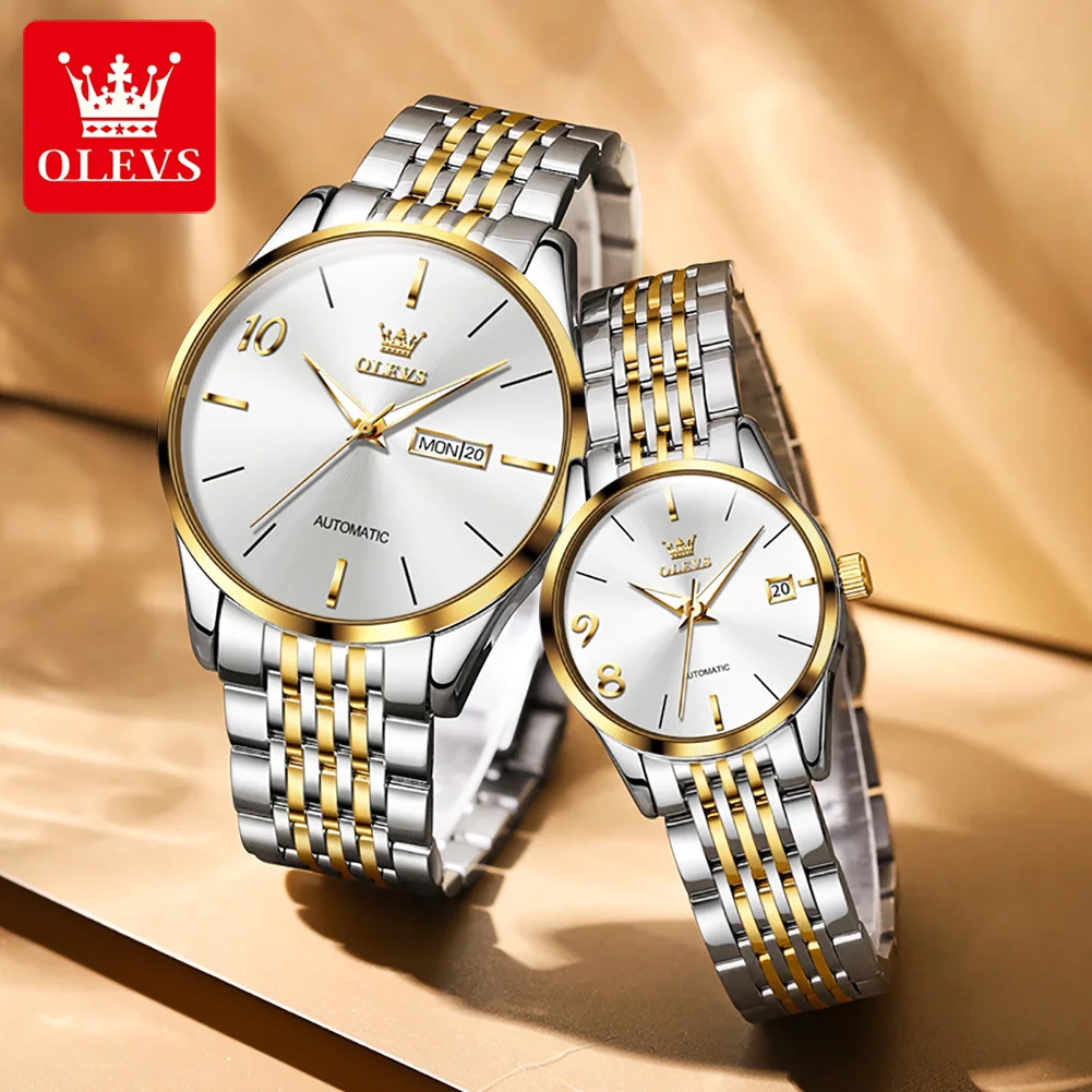 OLEVS New Luxury Couple Watch Automatic Mechanical Wristwatch Fashion Lover Classic Watches Waterproof Lover's Gifts