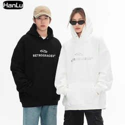 Men's Spring Metallic American Printed Hooded Sweater Couple Harajuku Sweatshirt Loose Casual Y2K Top Coat