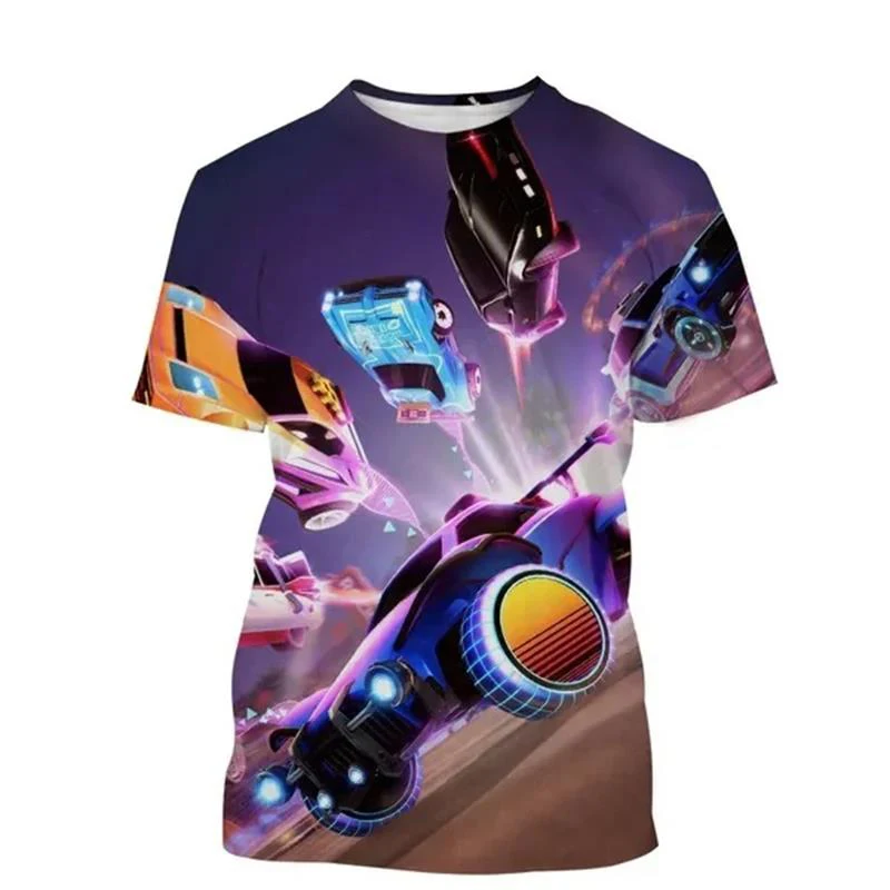 Camiseta con estampado 3D de Rocket League para hombre y mujer، camisa de manga corta con cuello redondo، غير رسمي، con