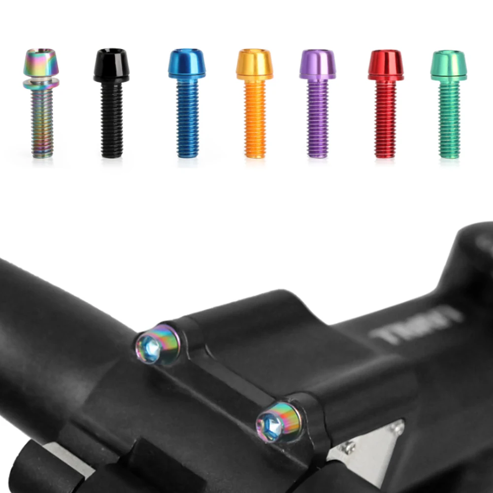 Mountain Bike titânio chapeado Stem parafusos, Allen Hex cabeça, MTB bicicleta Stem parafusos com arruelas, guidão parafuso, M5x18mm, 6pcs