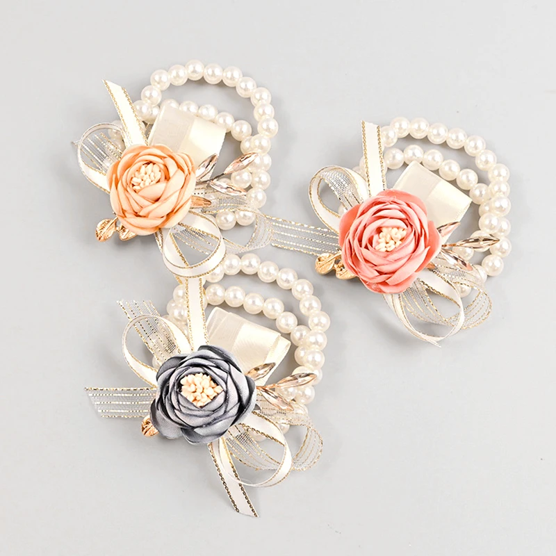 Corsage de poignet en fausse perle pour filles, accessoires de fleurs à la main, fournitures de demoiselle d'honneur, tissu de fête de Rhde mariage, patients