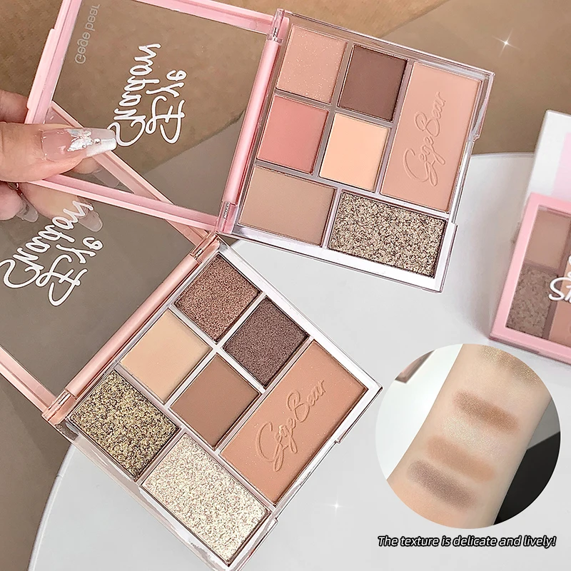 Gege Bear Siebenfarbiges Fun-Kombinationsset. Niedrig verwendbare, matte, nicht blendfreie Lidschattenpalette mit feinem Glitzer für Anfänger