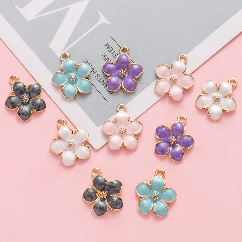 10 Pcs Pink Sakura Flowers Charms Alloy Enamel Charms Pendants for DIY Jewelry Making Earrings Jewelry Christmas Accessories