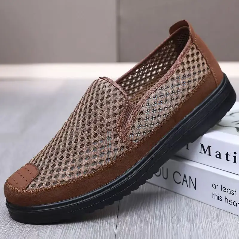 

Men Mesh Hollow Out Big Size Casual Shoes Summer New Lightweight Breathable Slip On Middle Aged And Elderly Men Walking Shoes