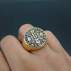 Vintage Saint Benedict Cspb Cross Ring Men Punk Hip Hop Christian Stainless Steel Biker Rings Jewelry Creative Gift Wholesale