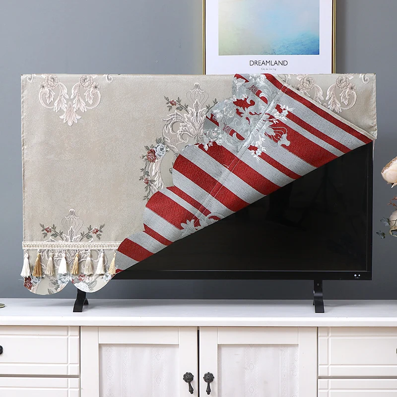 

New Chinese Style Lace Fabric Door Curtain TV Circle Can Be Flipped Dust Cover Monitor Screen Home Decorations Dust Cover