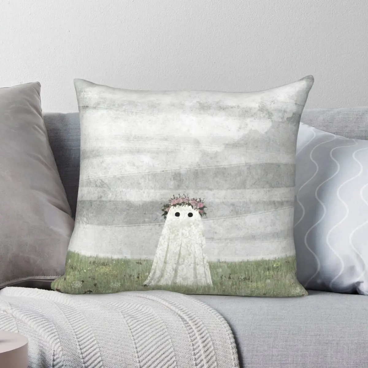 

There's A Ghost In The Meadow Summer Square Pillowcase Polyester Linen Velvet Creative Zip Decor Home Cushion Cover