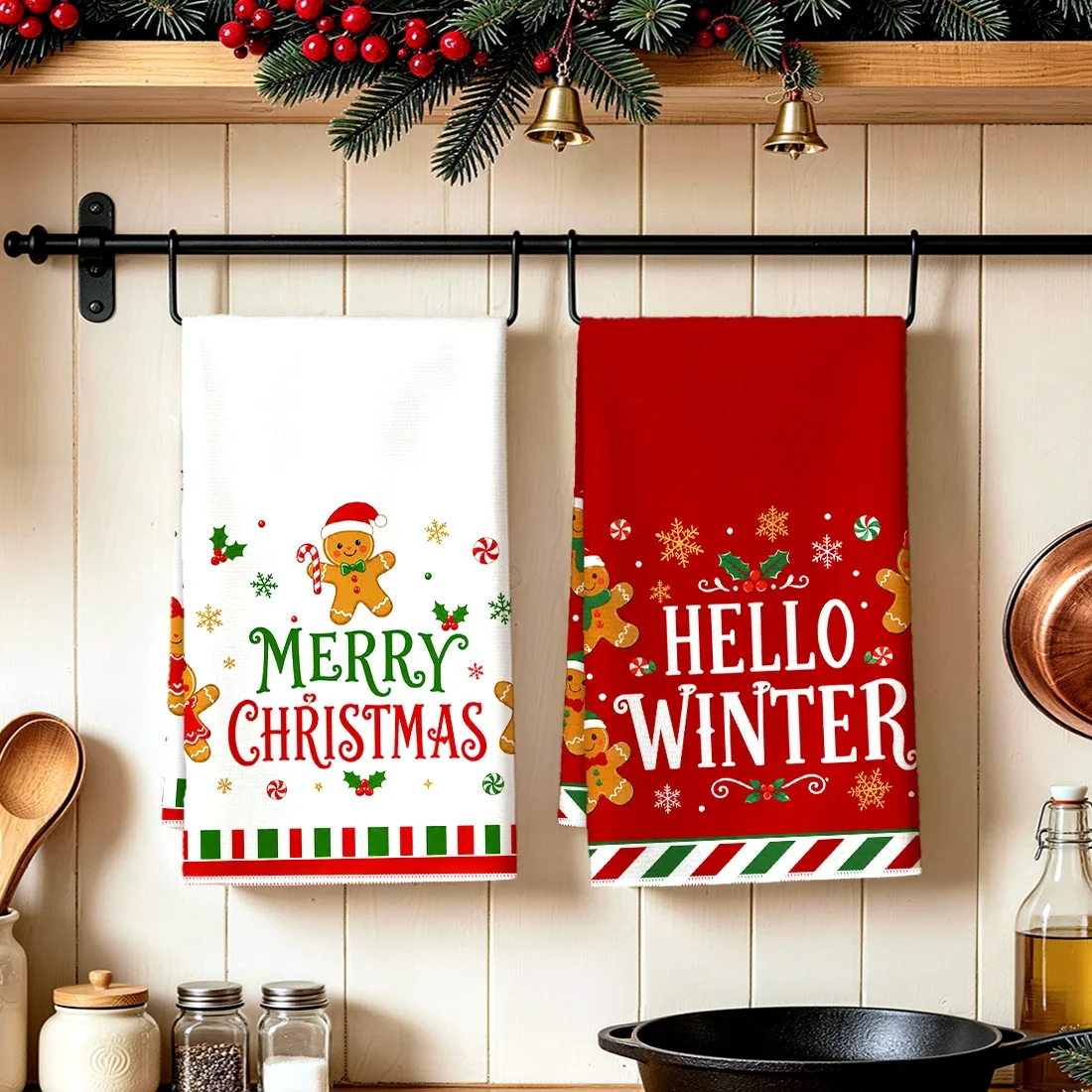 2pcs Set Kitchen Towels Christmas Gingerbread MenHand Towels Christmas Decorations For Home Noel Dish Towels Gifts