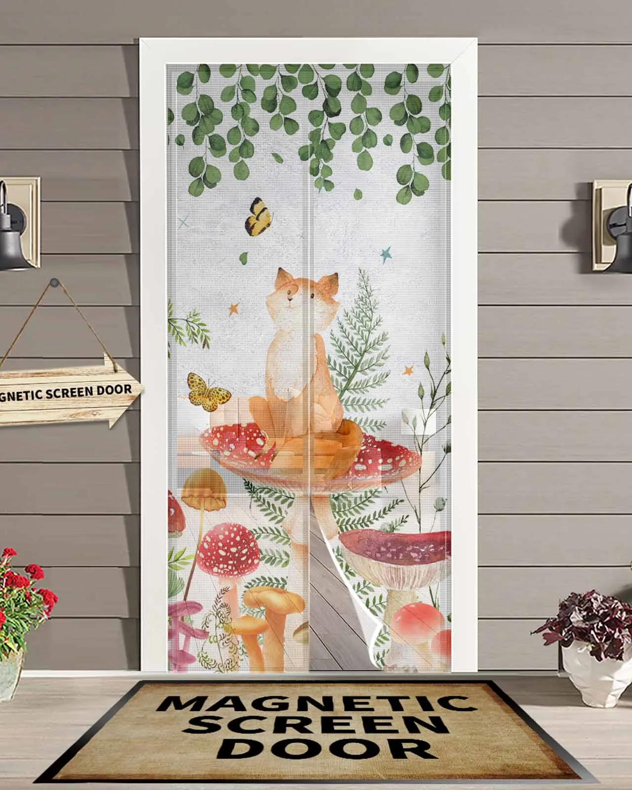 

Mushroom Fern Butterfly Ladybug Fox Summer Magnetic Door Curtain Living Room Bedroom Home Anti-mosquito Screen Door Curtain