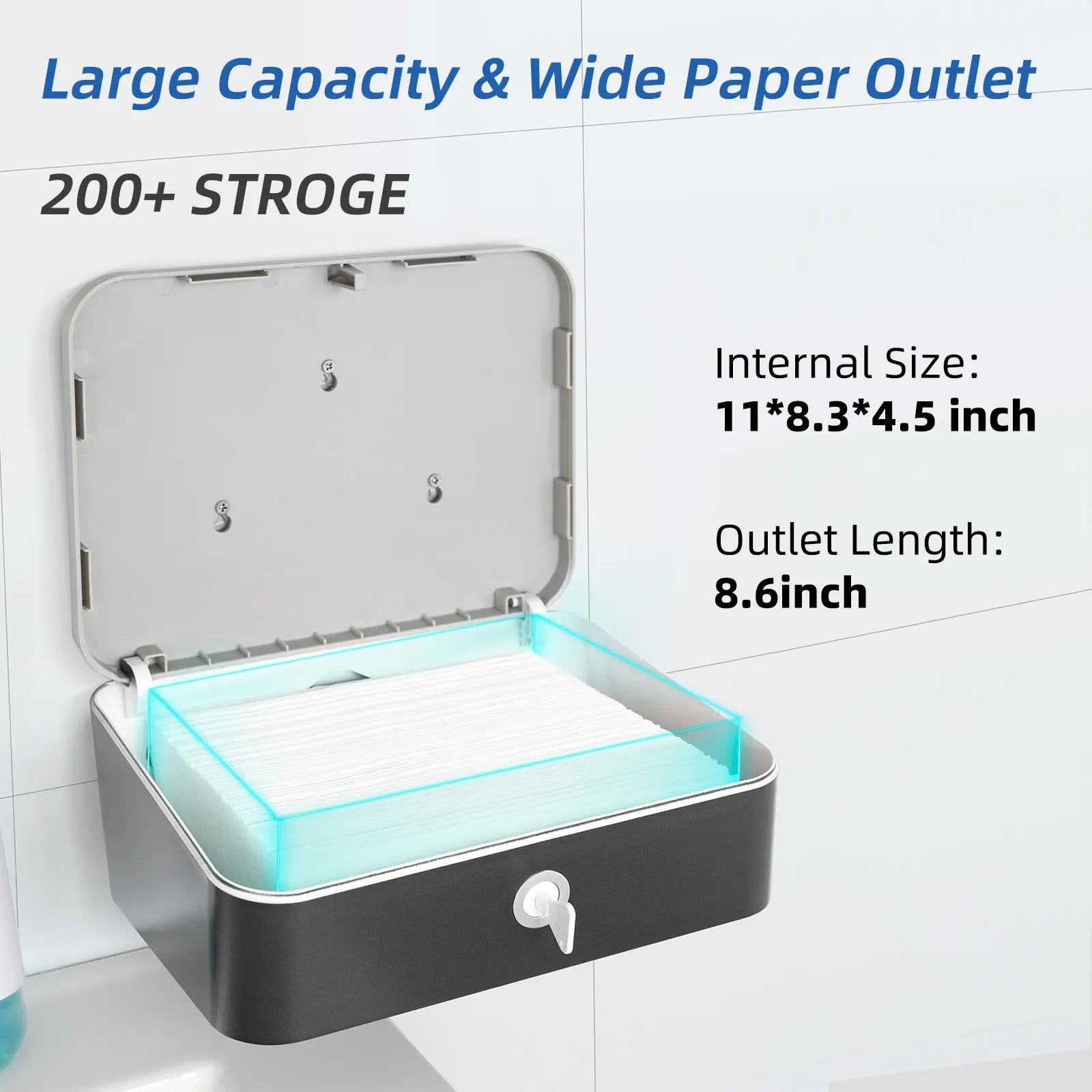 Commercial Paper Towel Dispenser, Wall Mount, No Drilling, Hand Towel Dispenser with Lock, Multifold Bathroom Tissue Dispenser