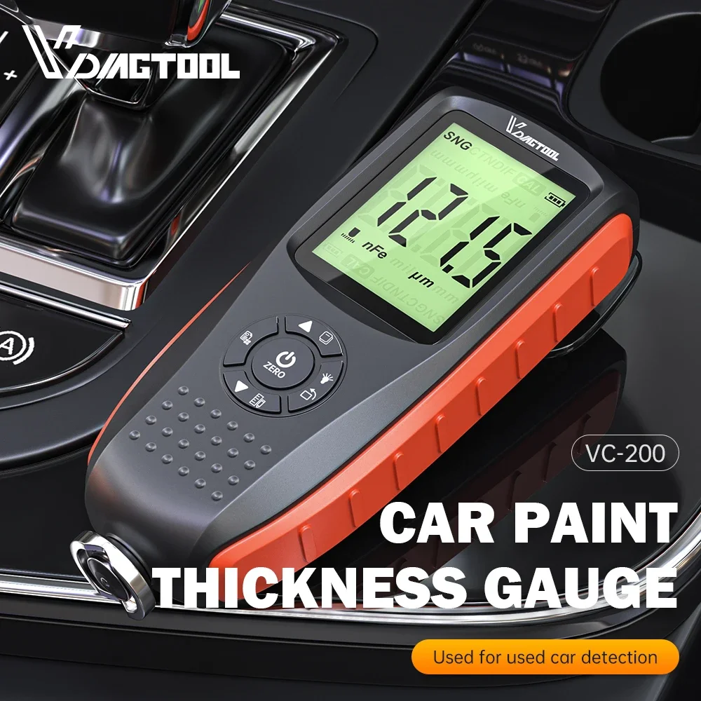 VDIAGTOOL VC200 Car Paint Thickness Tester FE/NFE Coating Thickness Gauge LCD Backlight Paint Tester Self-Calibration USB Charge