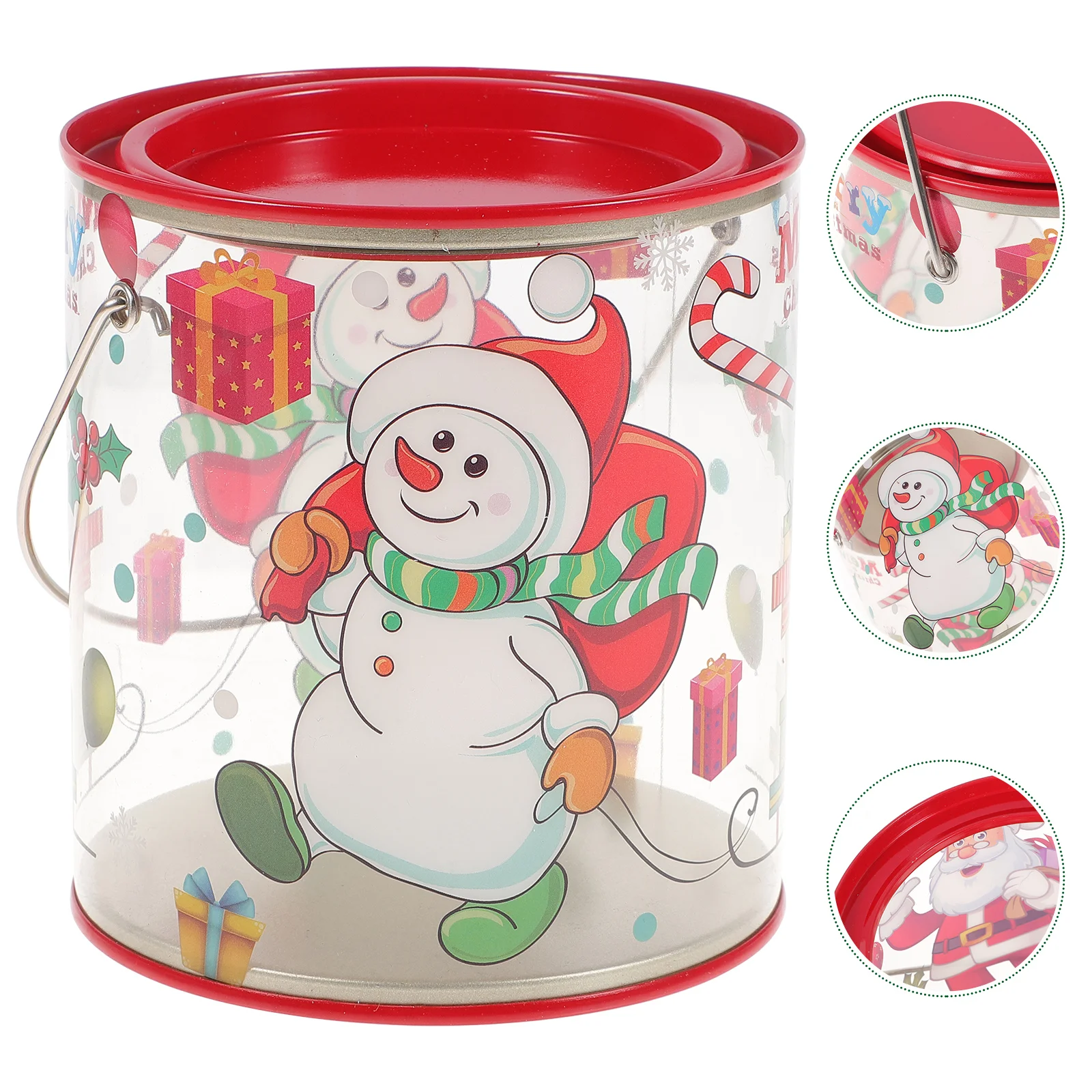 8 Pcs Portable Cylinder Gift Box Xmas Candy Canister Tinplate Lid Bucket for Christmas Pvc Container Practical