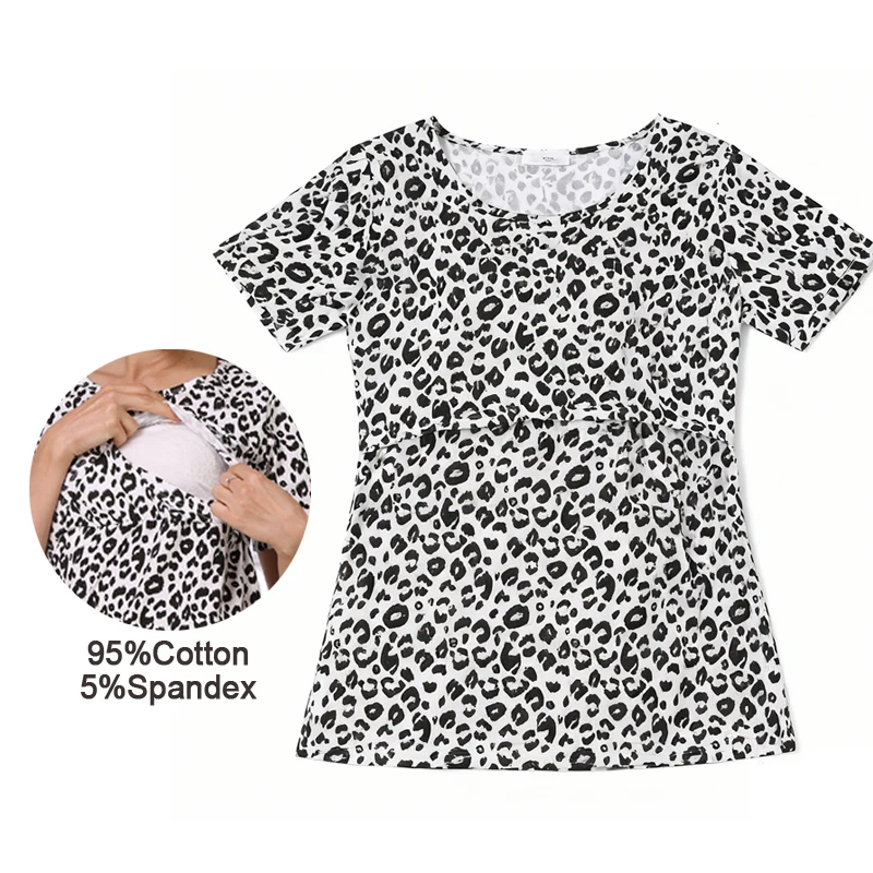 

Футболки для беременных с короткими рукавами, леопардовая одежда для кормящих мам, футболка для кормления грудью, топы для беременных, летняя футболка