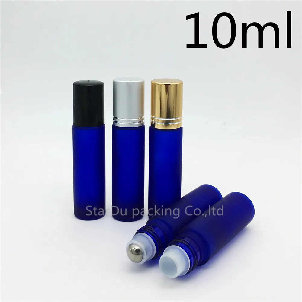 200pcs 10ml Blue Frosted  Roll On Essential Oil, Perfume Bottle 10cc Blue Frosted Rollon Bottles, Small Glass Roller Container