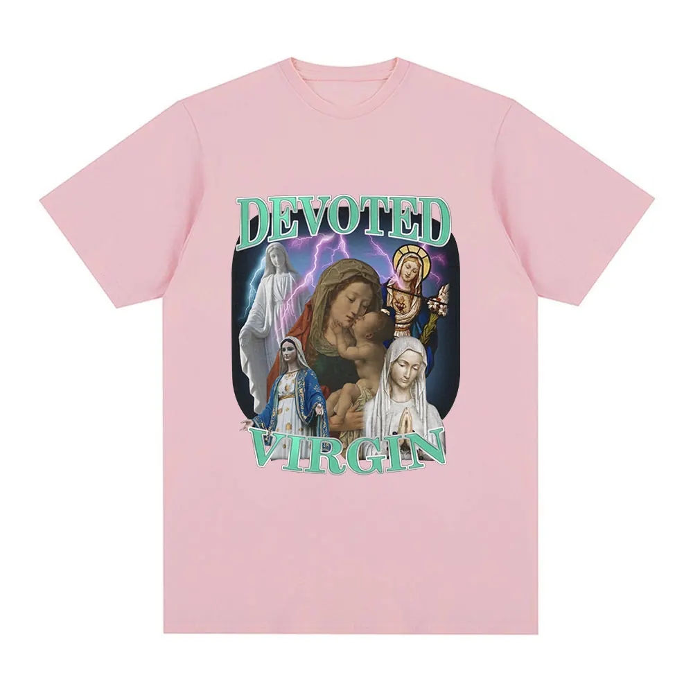 Devoted Virgin Meme Graphic T-shirt Men Fashion Vintage Short Sleeve T-shirts 100% Cotton Casual Oversized Tee Shirt Tops Unisex