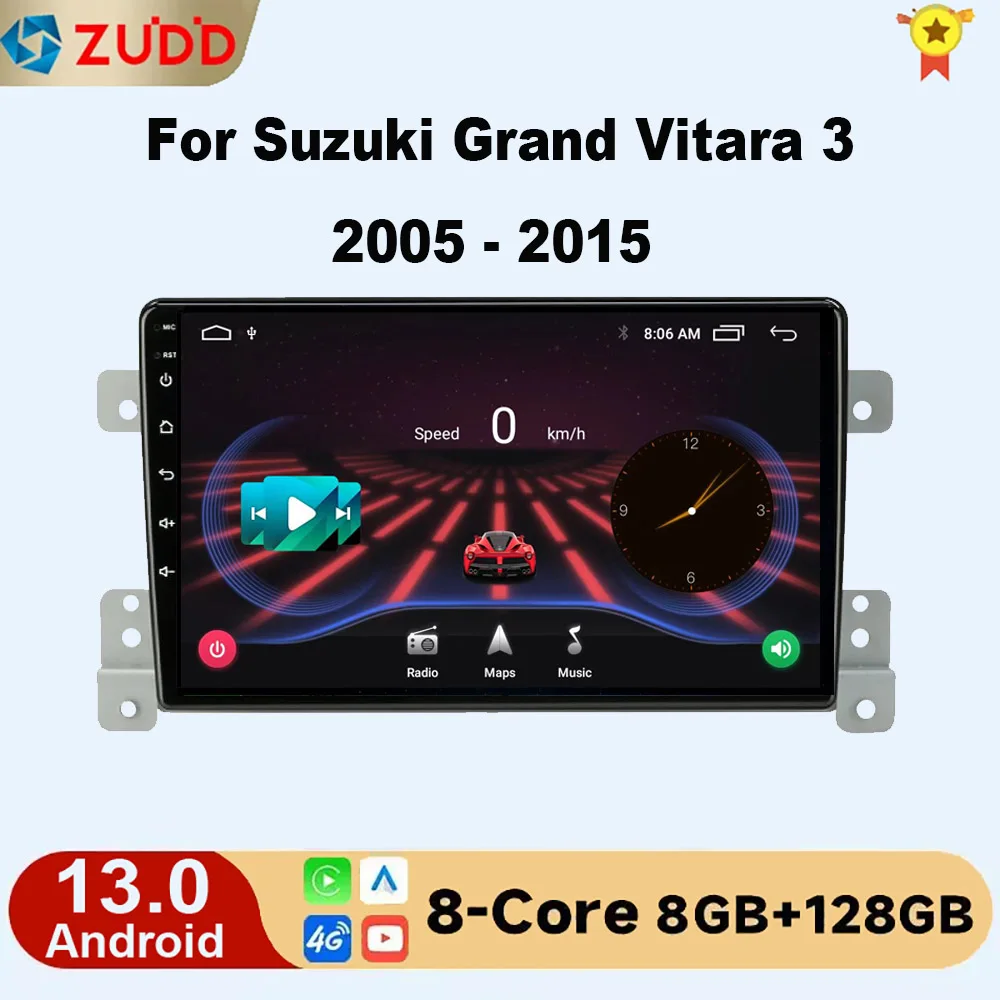 2din android 13 rádio do carro para suzuki grand vitara 3 2005 2012 2013 2014 2015 multimidia vídeo dsp 4g carplay gps navegação