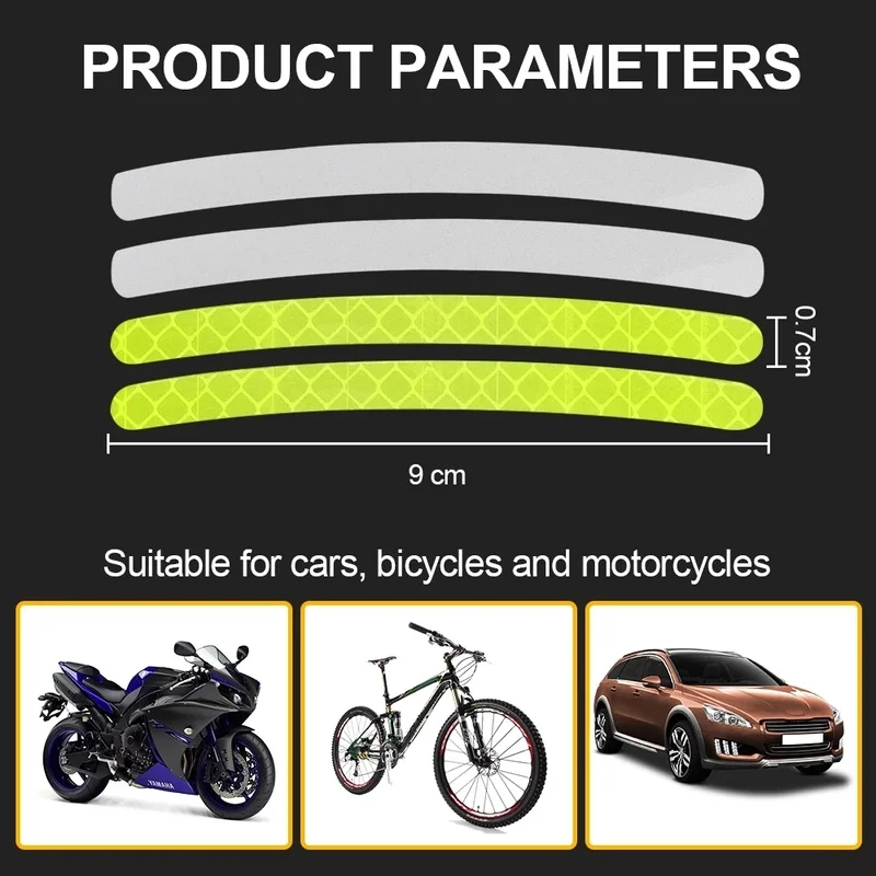 20/40PCS Car Wheel Reflective Stickers Tire Hub Safety Warning Strips Car Motorcycle Bike Tyre Hub Styling Night Reflector Decal