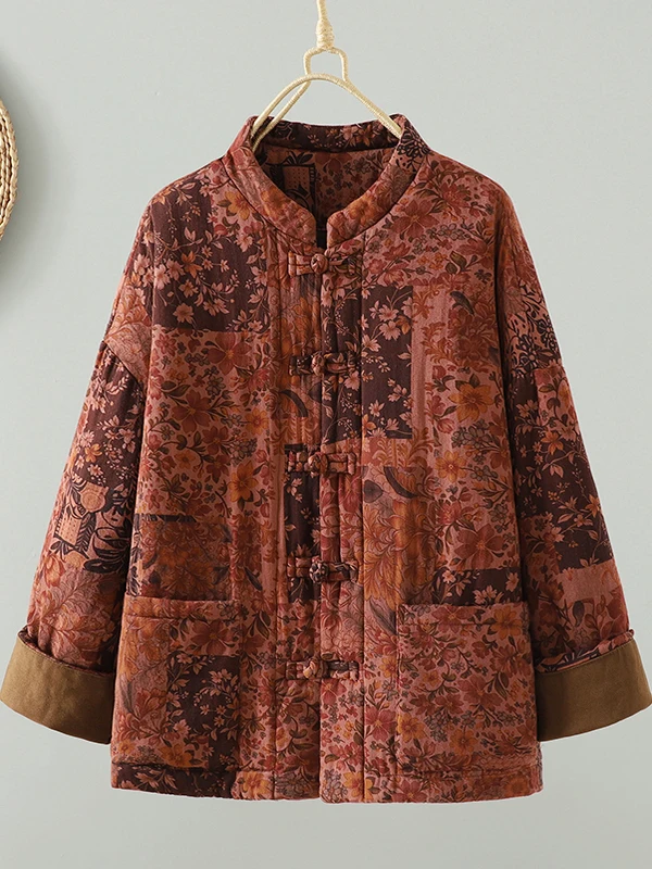 

Retro Artistic Women's Cotton Jaet New Chinese Sle National Trend Cotton Linen Cosite Thiened Long Sve Coat