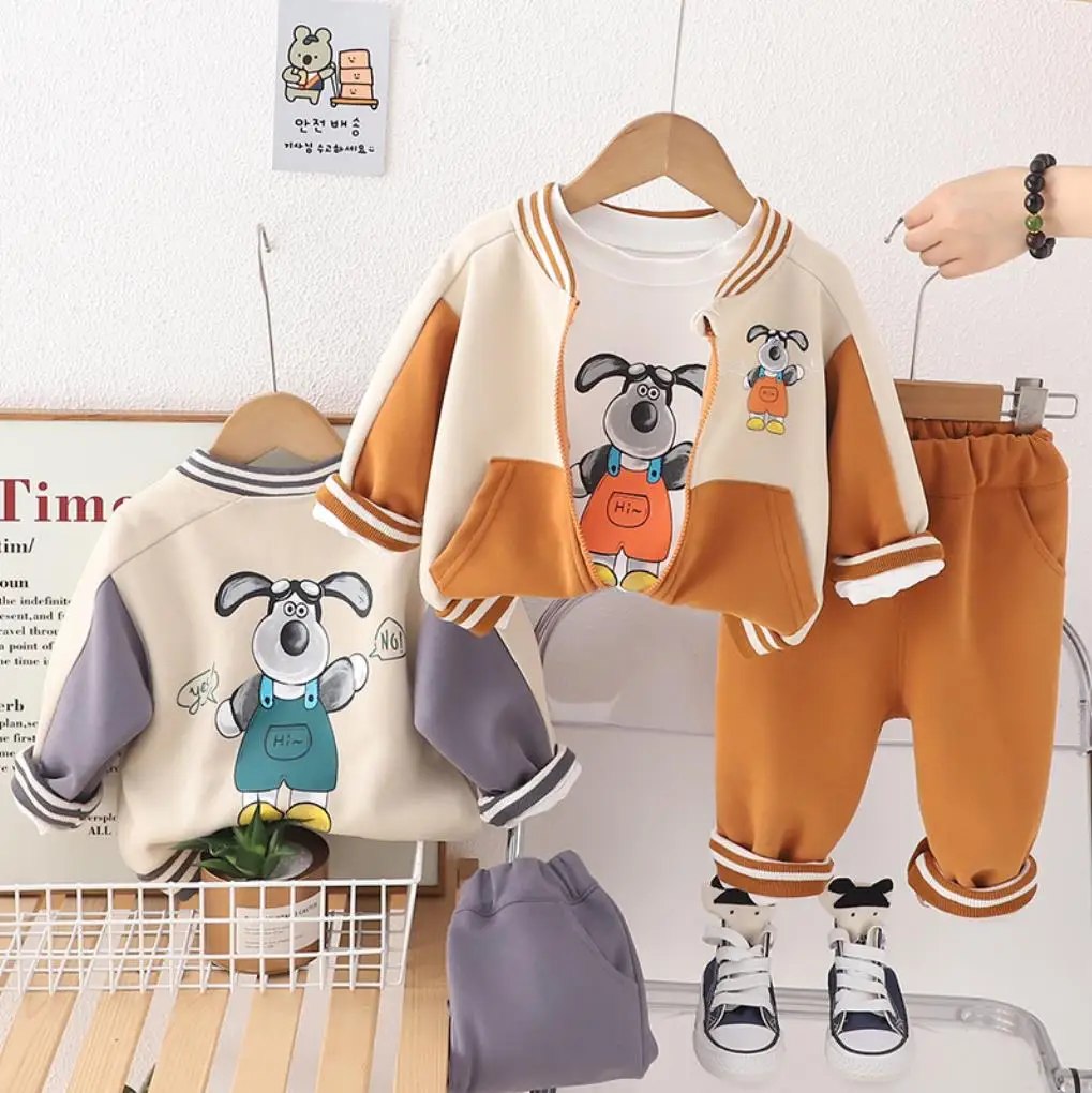 Toddler Boys Designer Outfits Spring Autumn Clothing Cartoon Printed Cardigan Coat Shirts Pants 3Pcs Sets Children Sport Suits