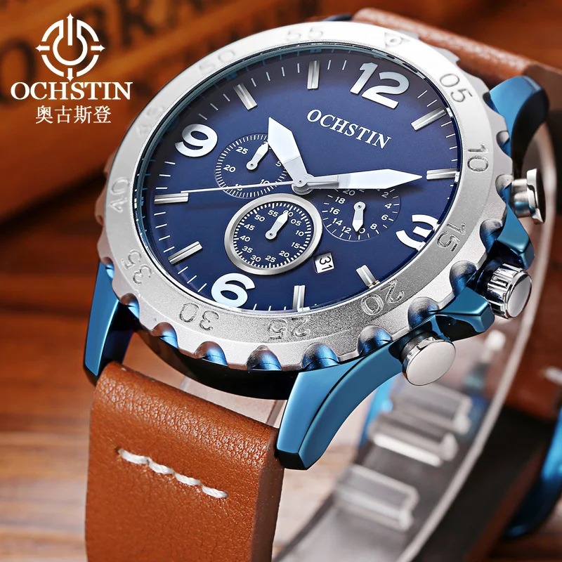 OCHSTIN ساعات حركة كوارتز رجل حزام من الجلد ساعة اليد الرجالية اليومية مقاومة للماء الأعمال الكلاسيكية الفاخرة ساعة الذكور