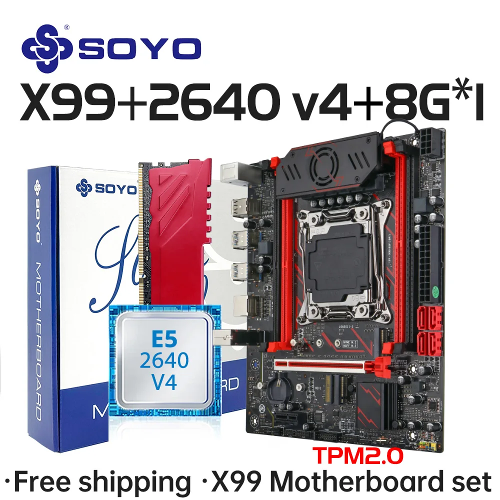 

Gaming Motherboard Set X99 C612 with Intel Xeon E5 2640 V4 CPU DDR4 8G*1 2133MHz RAM Computer components Desktop SOYO