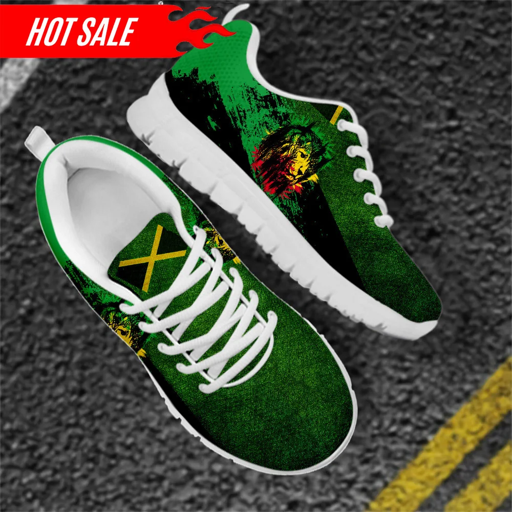 Jamaica Flag and Lion Print Lace up Casual Sneaker for Women Fashion Light Walk Flats Shoes Breathable Mesh Footwear