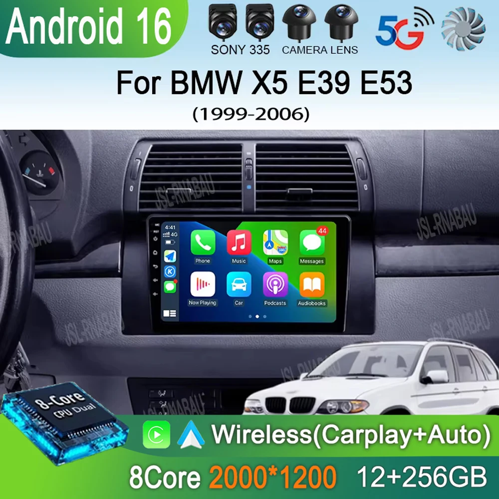 

Автомагнитола Android 16 для BMW X5 E39 E53 1999-2006 с CarPlay, автонавигацией, видео, DSP, камерой 360, головным устройством и BT-стереоплеером