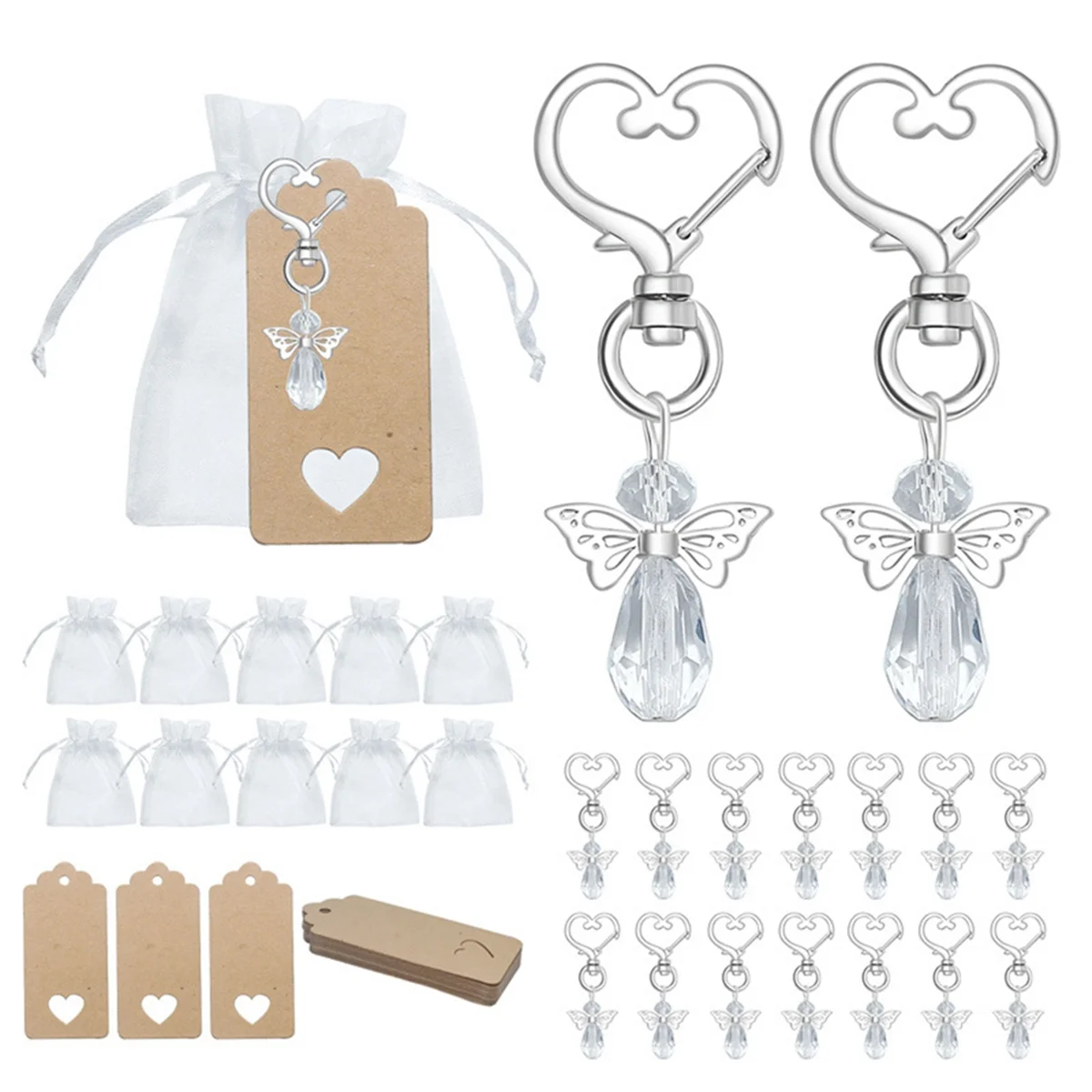 

Thank You Gift in Bulk, Angel Keychains Plus Bows Plus Angel Wing Thank You Tags, Guest Return Gifts for Baby Shower