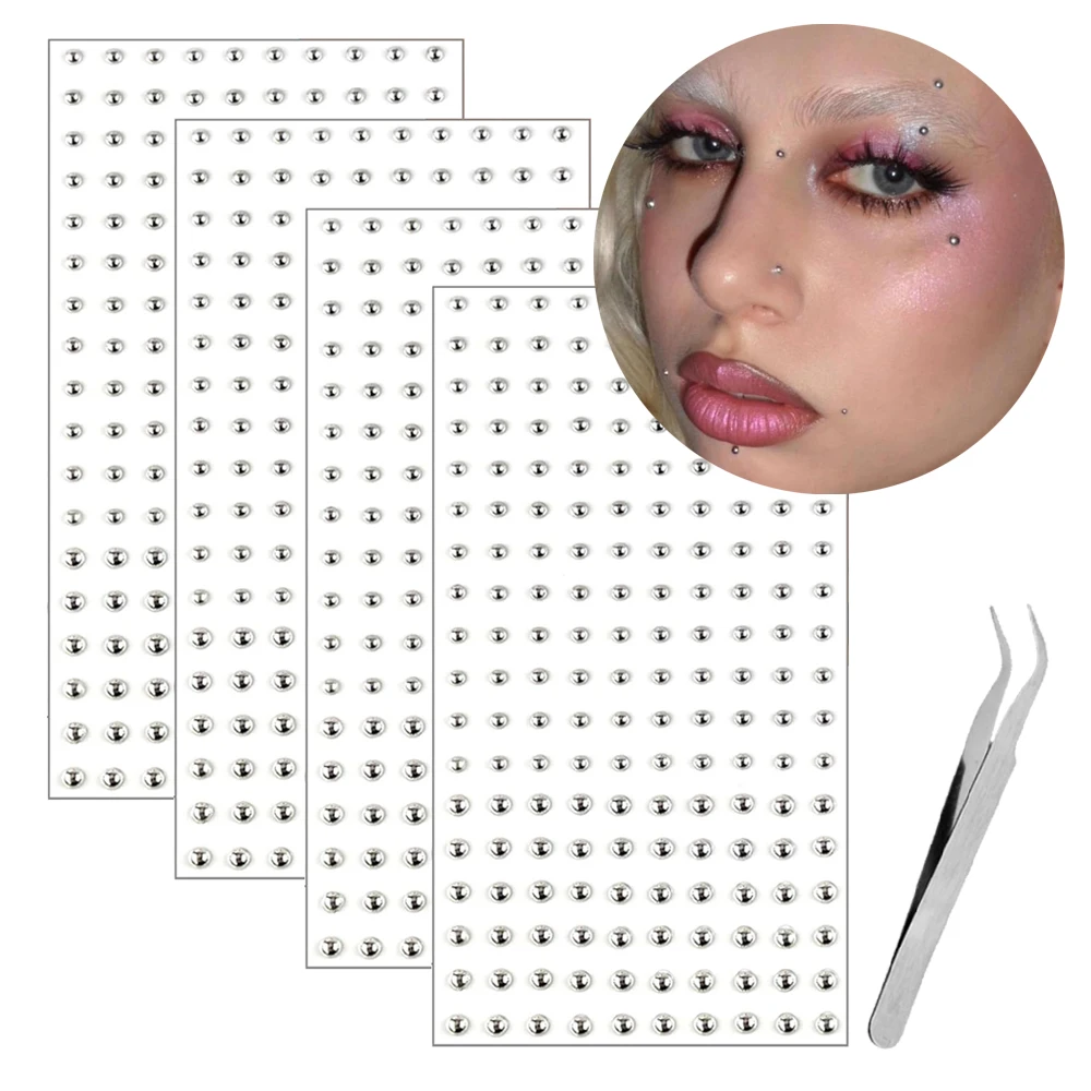 Fake Lip Ring Nose Ring Self-Adhesive Facial Sticker Set With Auxiliary Tools Tweezers Silvery Punk Accessories For Women Men