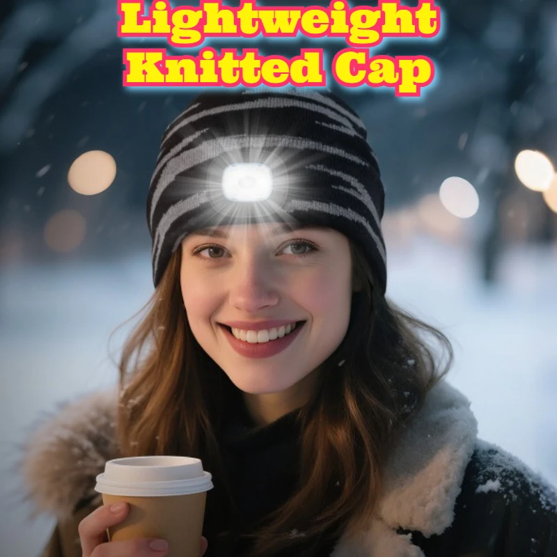 Popular LED Beanie Hat Rechargeable USB Lighted Knit Cap Outdoor Night Running Cycling Hiking Winter Warm Headlamp Bright Lights