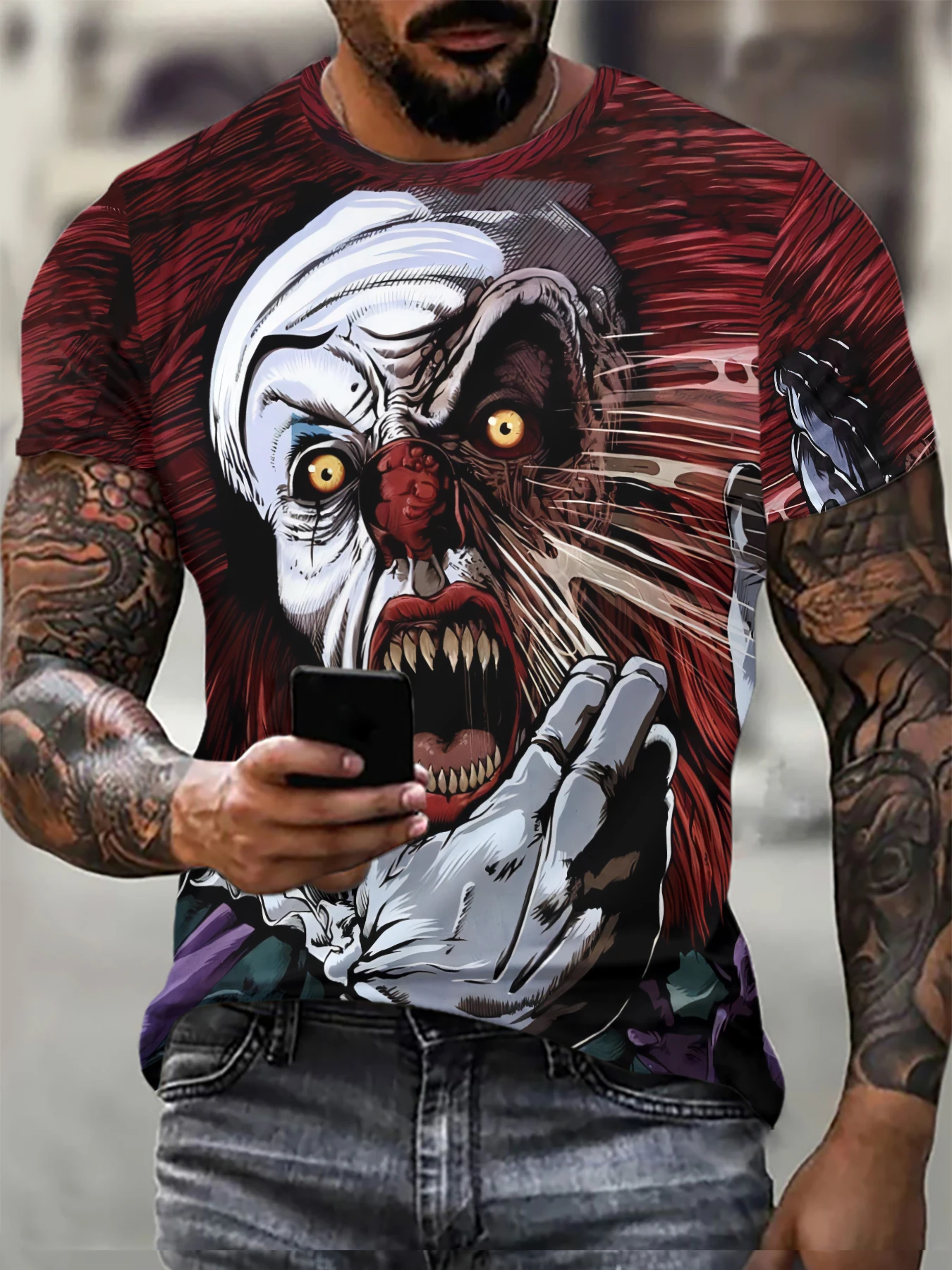 

Men's Costume Devil Clown 3D Digital Full Pattern T Shirts Summer Street Quick Dry Breathable Sweatshirt