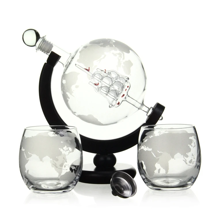 New Product Glass Wine Whisky Globe Decanter With Two Whiskey Glass With Funnel