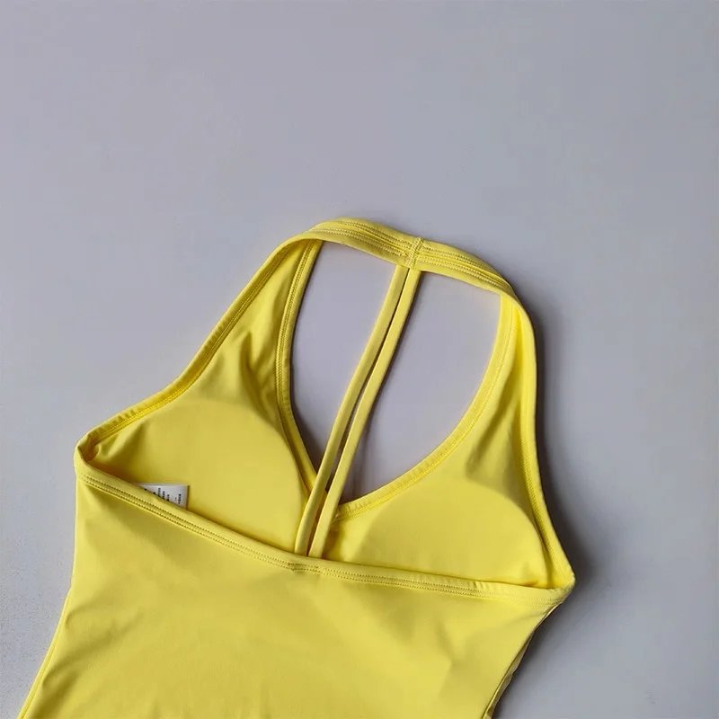 Sexy Damen-Fitness-BH mit V-Ausschnitt, Nude-Sport-BH, Neckholder-Yoga-Oberteil, bequemes, atmungsaktives Gym-Top für aktive Bewegung – Detail 7
