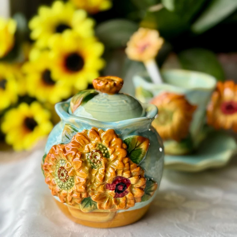 Sunflower Ceramic Spice Jar fo - đánh giá và giá Tea Coffee Sugar Container