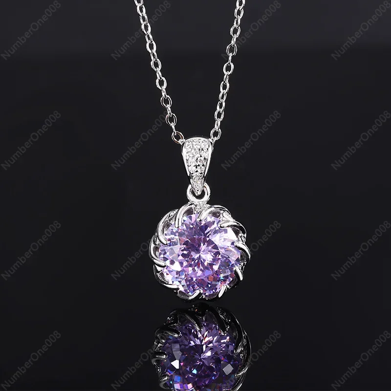 New High Carbon Diamond Ice Flower Cut Round Lotus Suit Women's Pendant Ring Niche Versatile High-end Violet